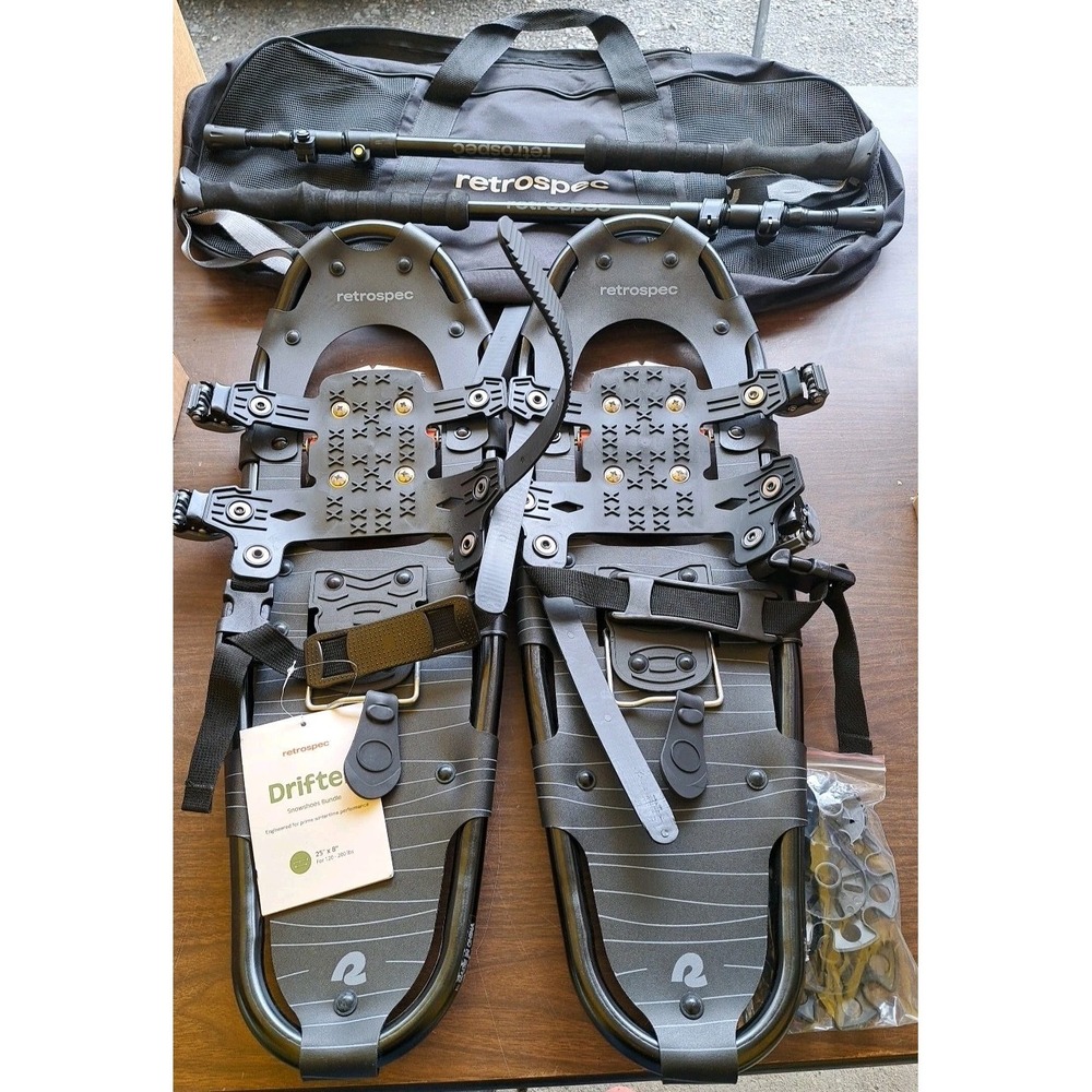 NWT Retrospec Drifter Snowshoes 25"X8." 120-200LB w/ Carry Case‎ Trekking Poles